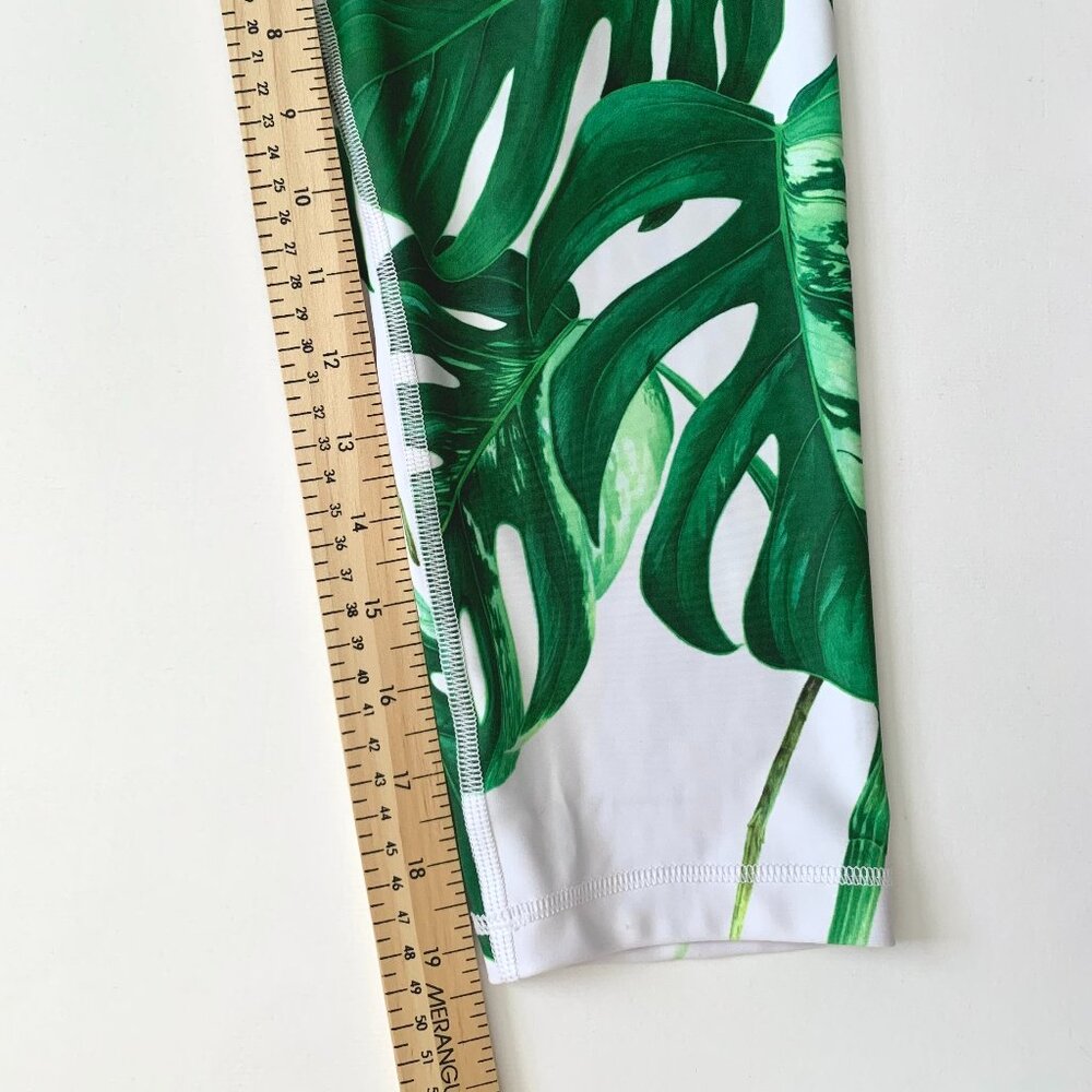 CHRLDR Monstera Leaf 3/4 Leggings Athleisure Yoga Tropical Resort Activewear - Picture 12 of 14